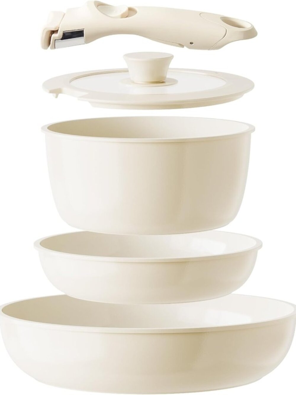 Non-Stick Ceramic Cookware Set, 5-Piece Detachable Pots & Pans for Easy Cooking